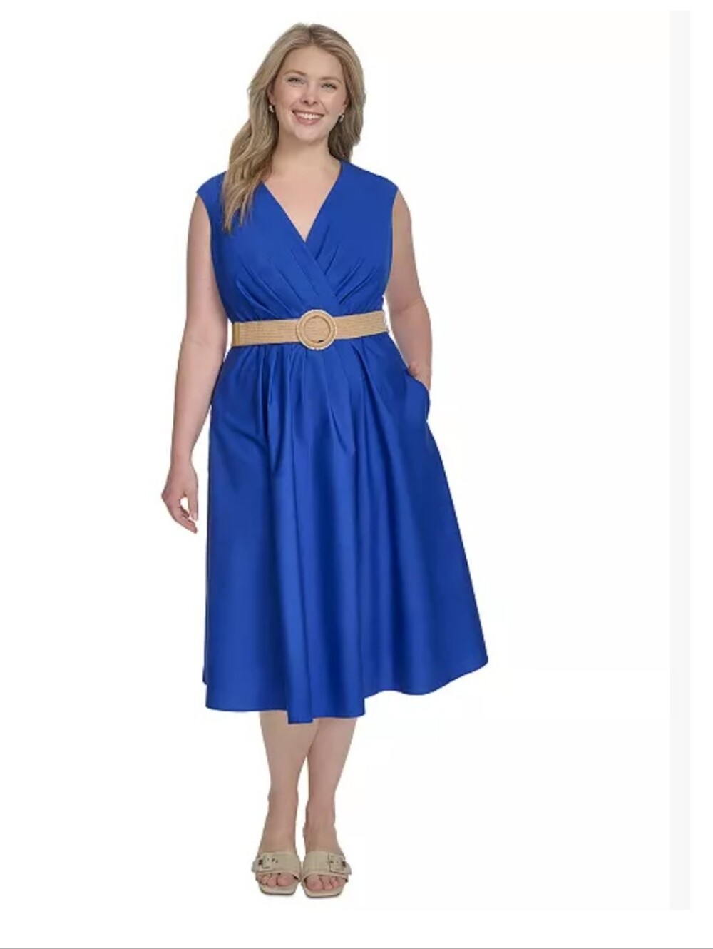 Jessica Howard Dress Women Size 6 Blue Maxi Belted V-Neck Cap Sleeve Elegant NWT